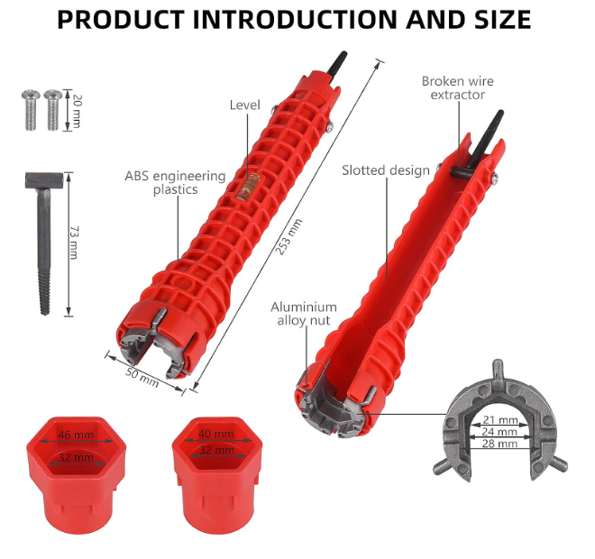 Clé de robinet et d'évier 8 en 1 - outil de plomberie