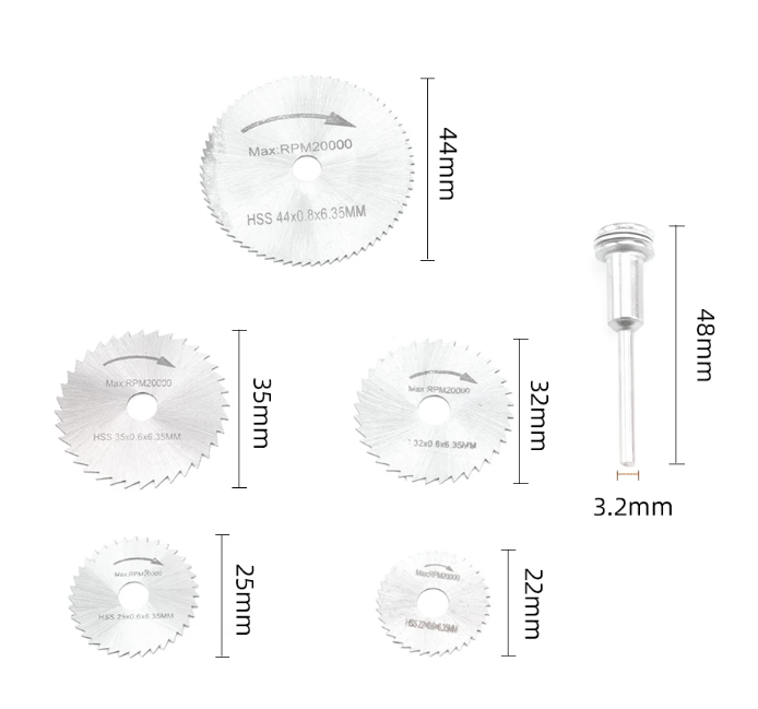 5 Mini lames de scie circulaire pour le bois, le plastique et le métal souple