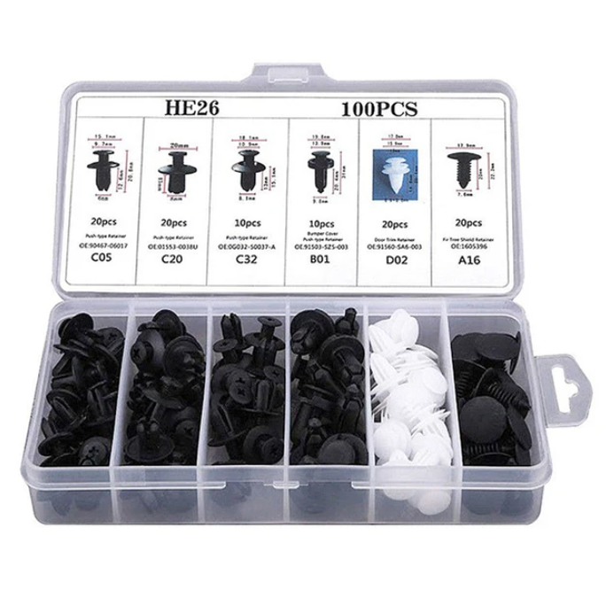 Lot de 100 clips de retenue de voiture de 6 tailles