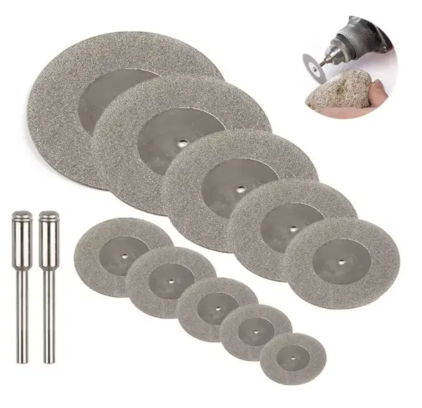 10 mini disques de coupe diamantés avec 2 mandrins