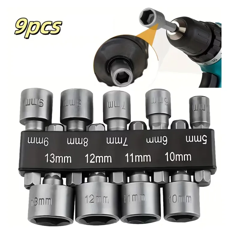 Jeu de 9 embouts de tourne écrou de 5 à 13 mm