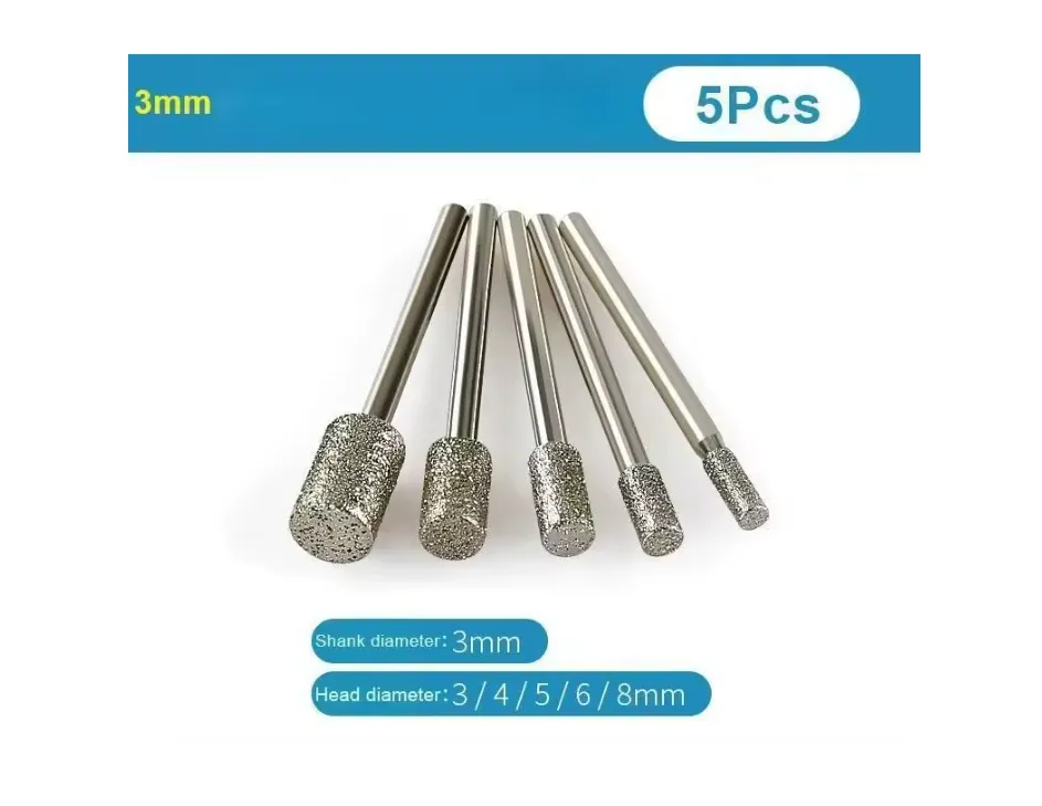 Ensemble de 5 Fraises Diamantées Cylindriques – Ø 3 à 8 mm – Tige 3 mm