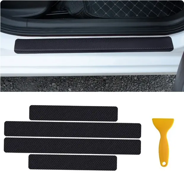 4 autocollants fibre de carbone pour pédale de porte de voiture