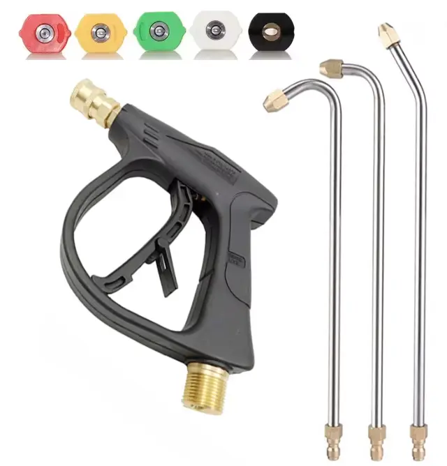 Pistolet Nettoyeur Haute Pression avec 5 Buses de Pulvérisation et 3 tiges d'extension courbées à Connexion Rapide 1/4" 