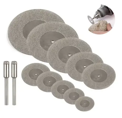 10 mini disques de coupe diamantés avec 2 mandrins