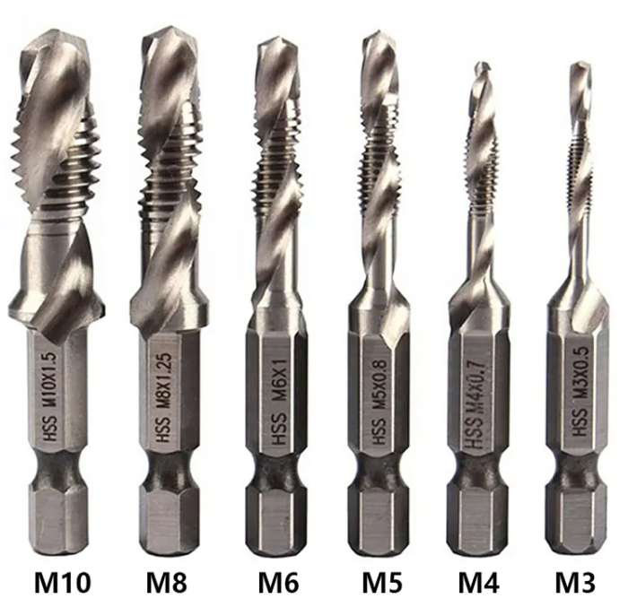 Kamtop Lot de 6 tarauds combinés et tarauds en acier rapide 1/4 HSS à