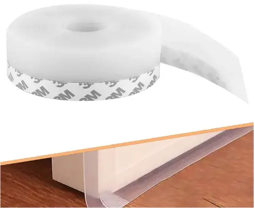 [5RubanBasPorte25] Bande d'étanchéité autocollant pour le bas des portes et fenêtres - 5M x 25 mm – Transparent