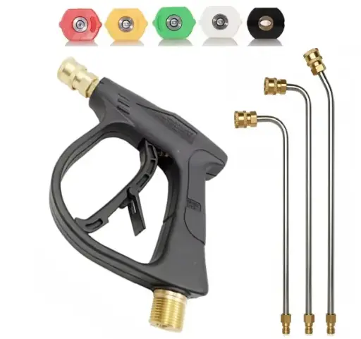 Pistolet Nettoyeur Haute Pression avec 5 Buses de Pulvérisation et 3 tiges d'extension courbées à Connexion Rapide 1/4" 