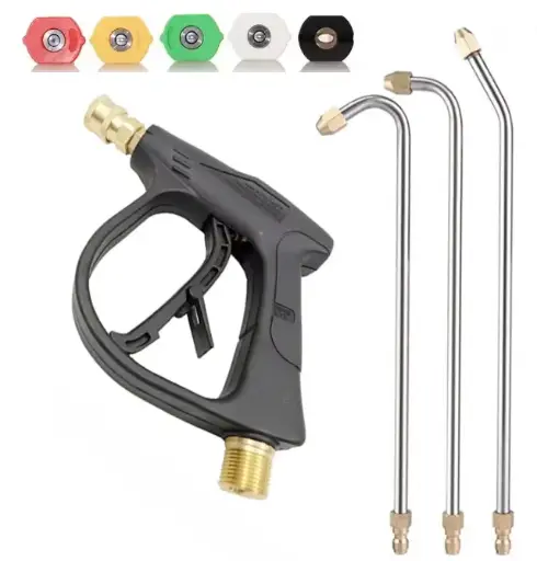 Pistolet Nettoyeur Haute Pression avec 5 Buses de Pulvérisation et 3 tiges d'extension courbées à Connexion Rapide 1/4" 